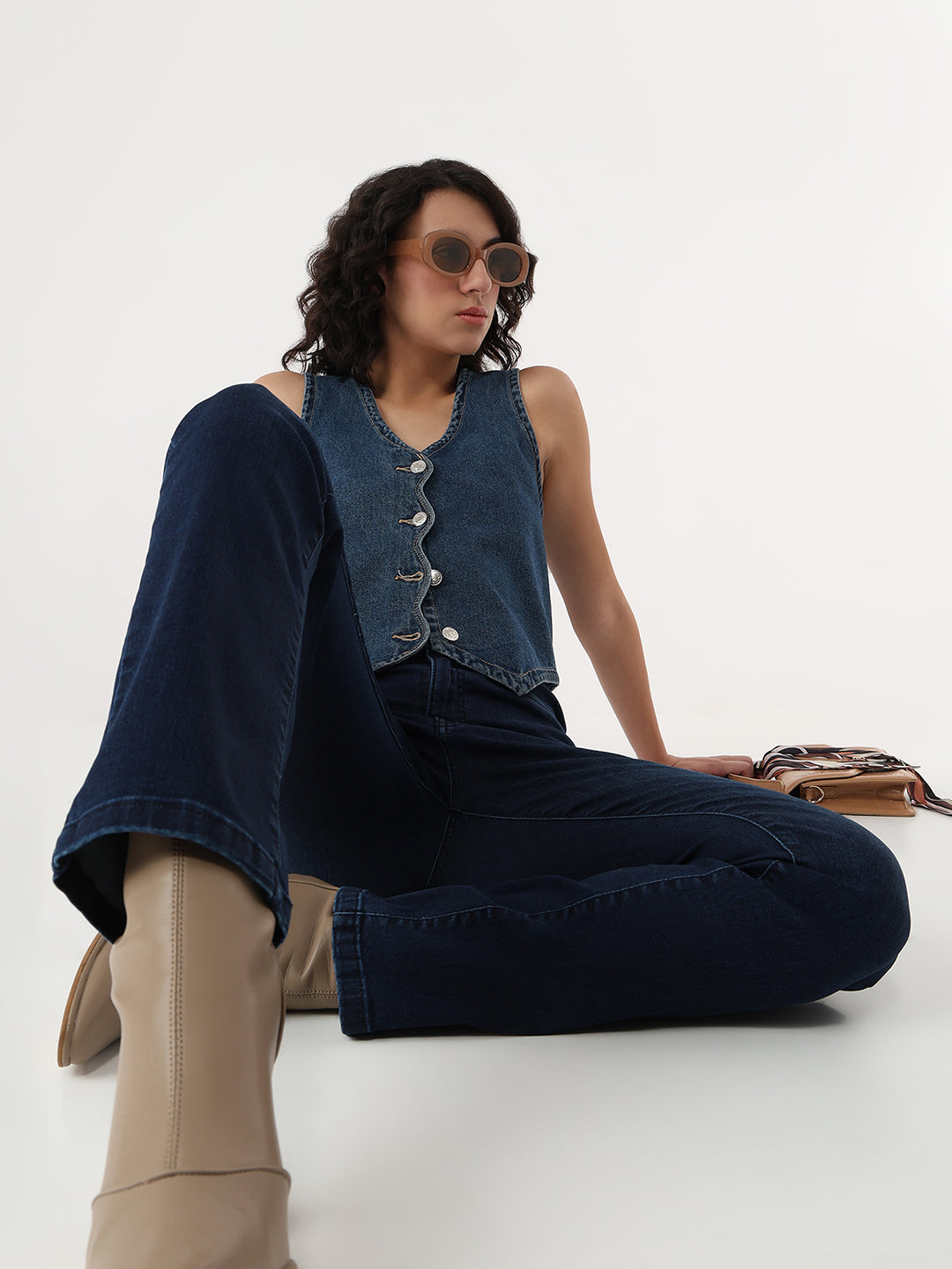 Women Dark Blue High-Rise Slim Straight Jeans