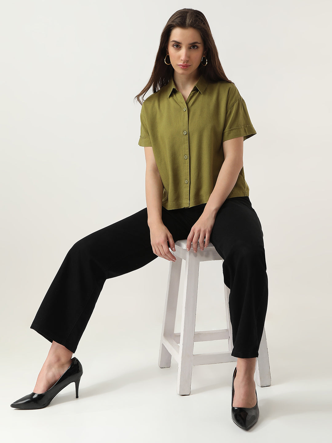 Women Avocado Crop Shirt