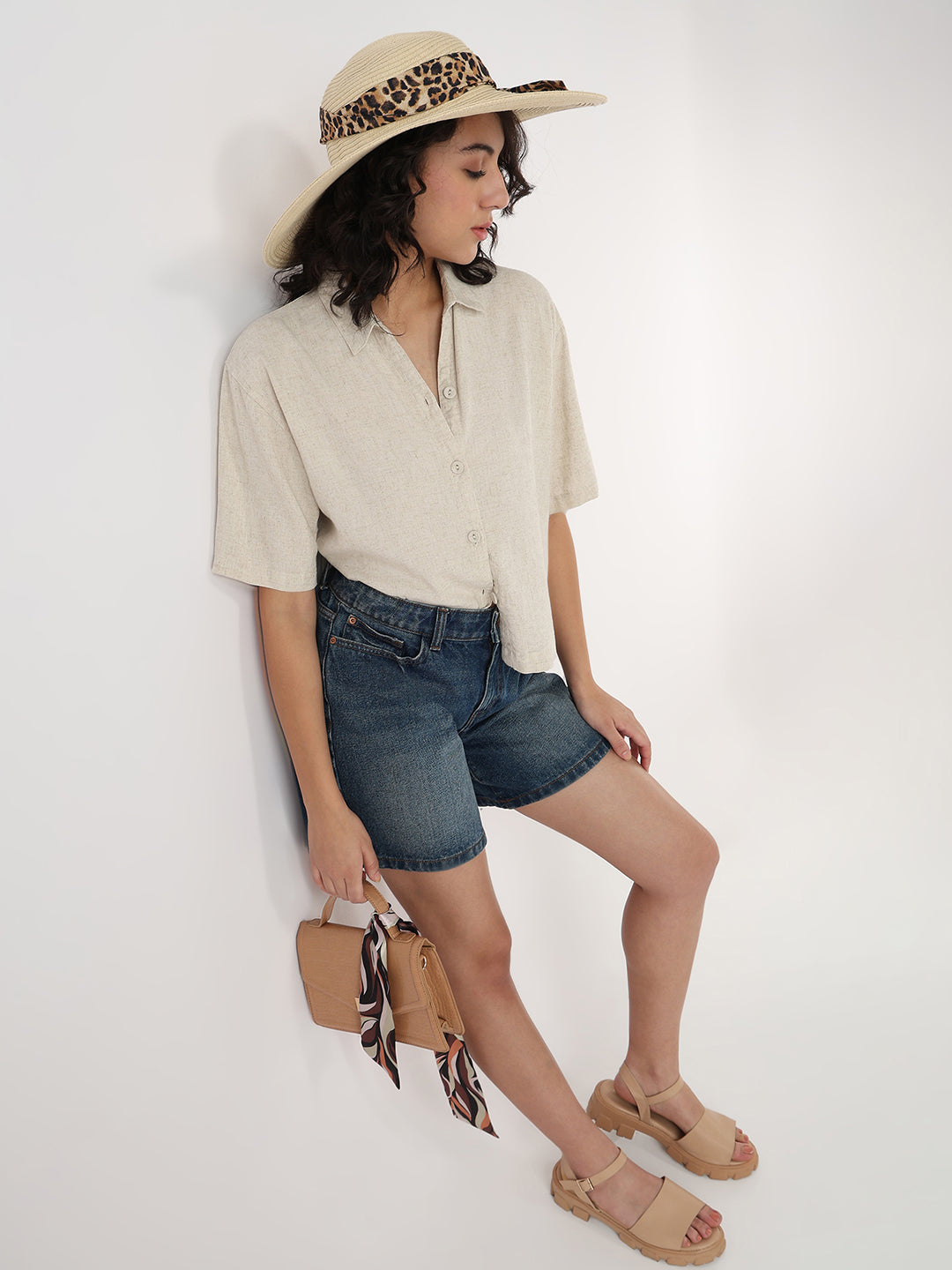 Women Light Natural Crop Shirt