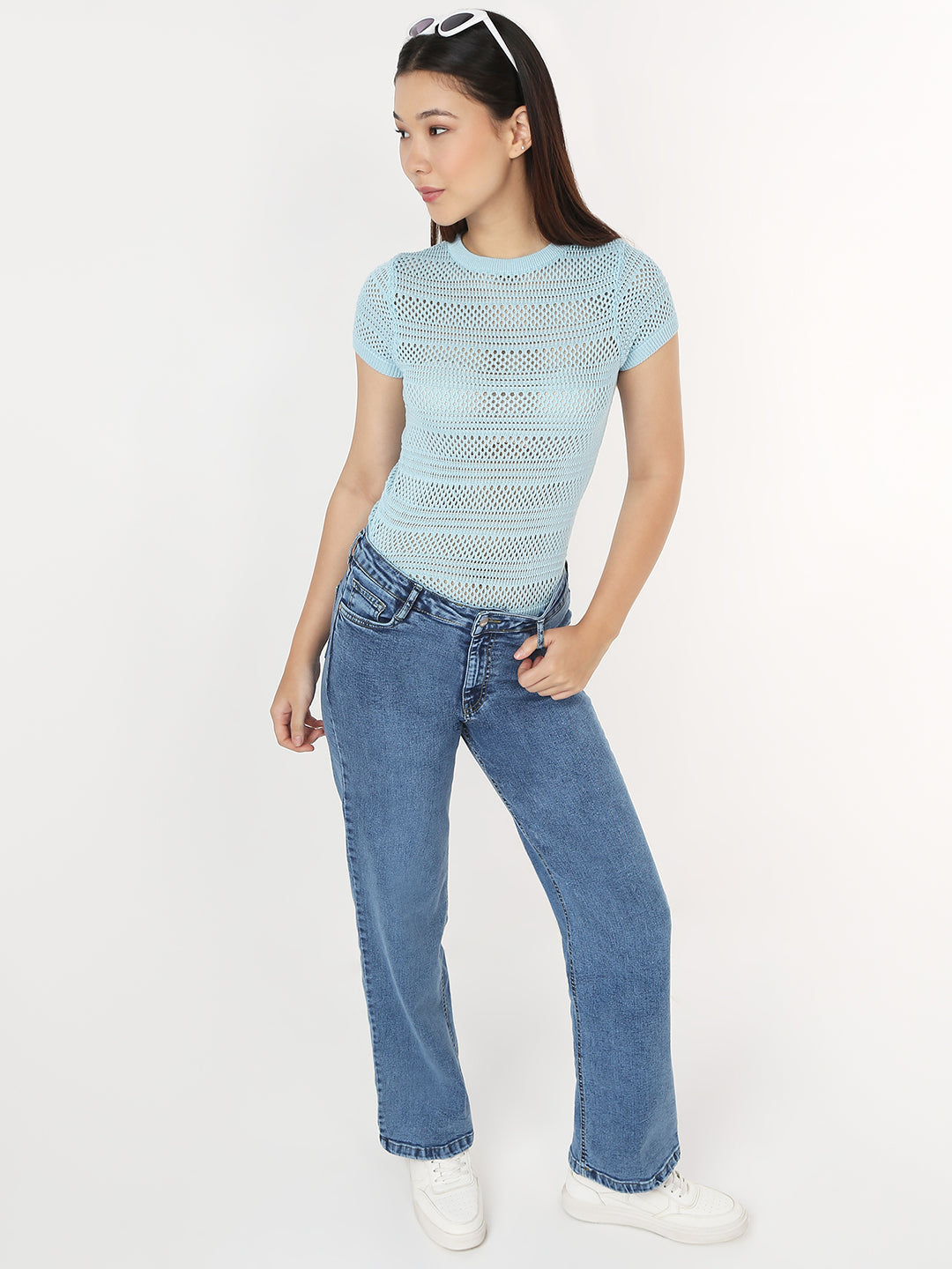 Women Powder Blue Flat Knit