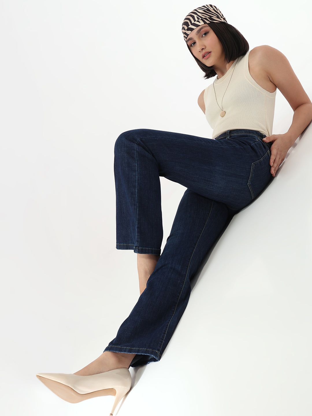 Women Dark Blue High-Rise Flare Jeans
