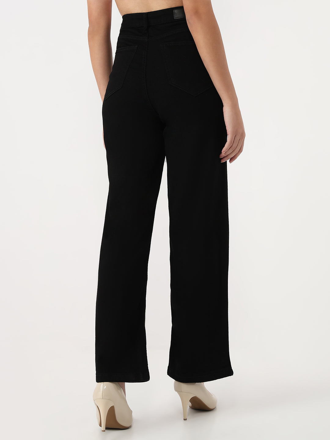 Women Solid Wide Leg Jeans
