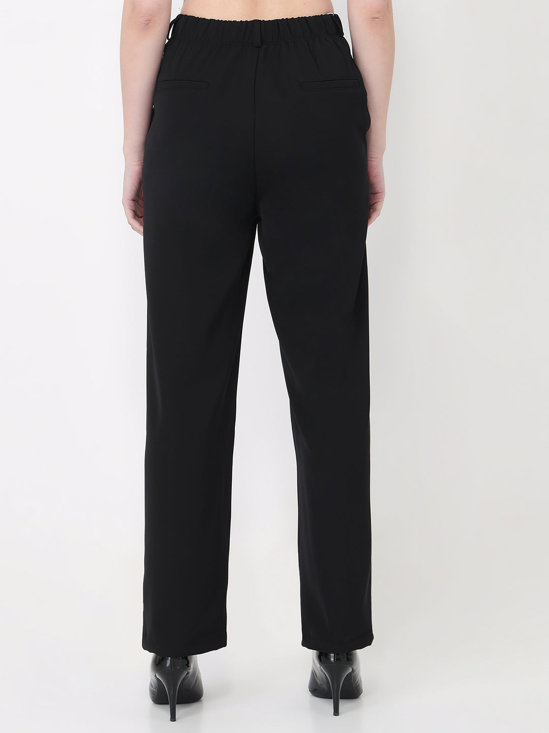 Women Black High-Rise Straight Fit Pants