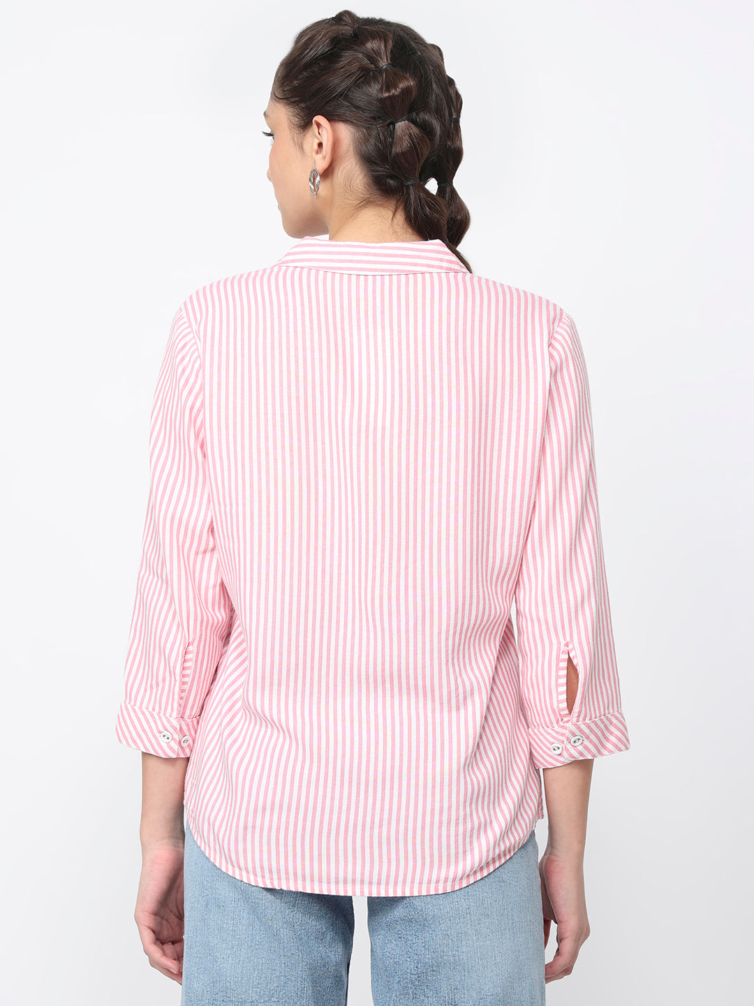 Women Pink/White Striped Shirt