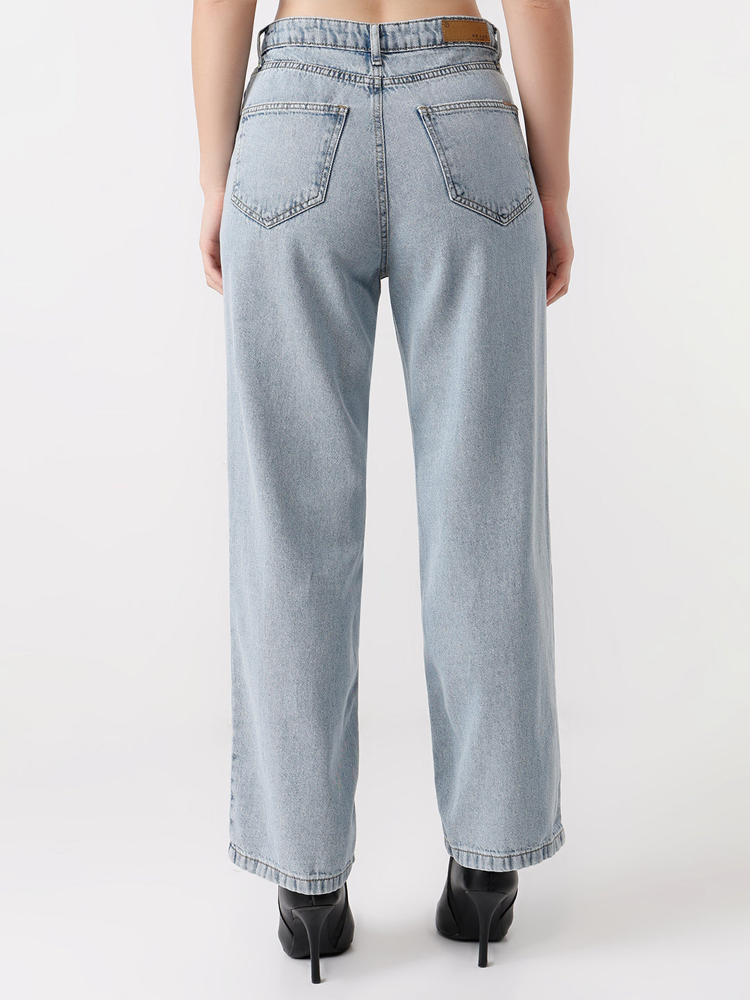 Women Light Blue High-Rise Loose Straight Jeans