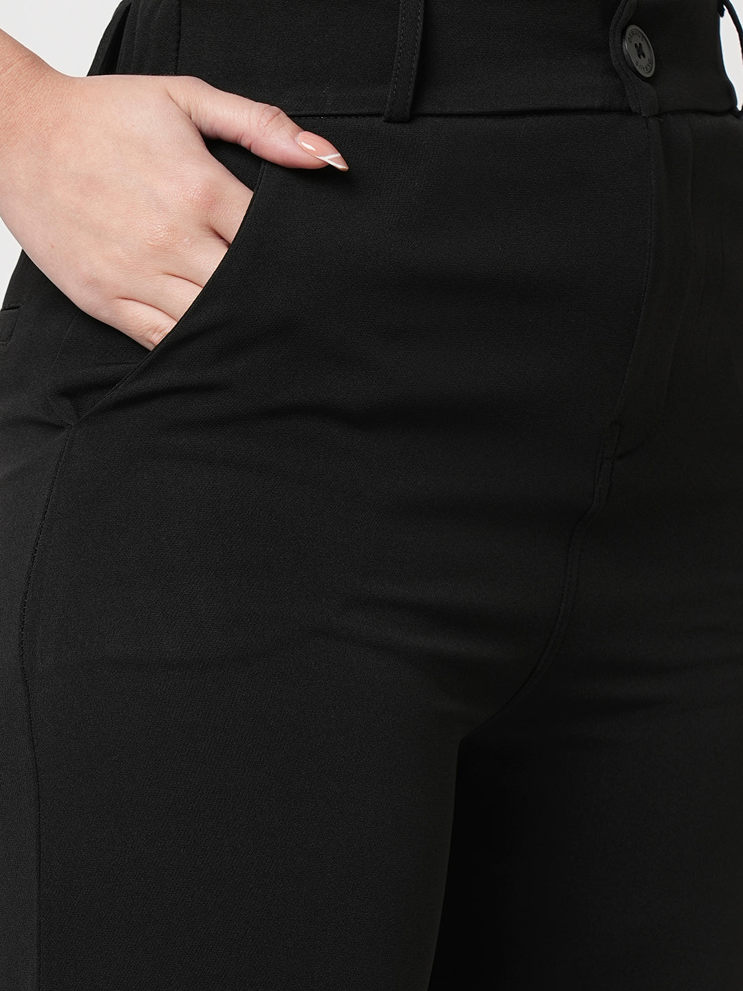 Women Black Mid-Rise Trousers