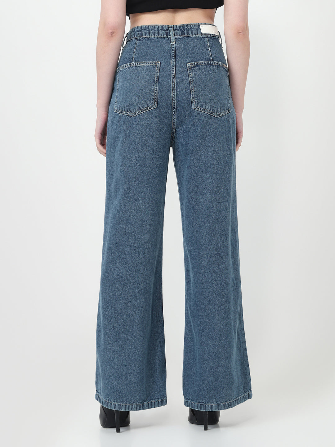 Women Blue High-Rise Super Wide Leg Jeans