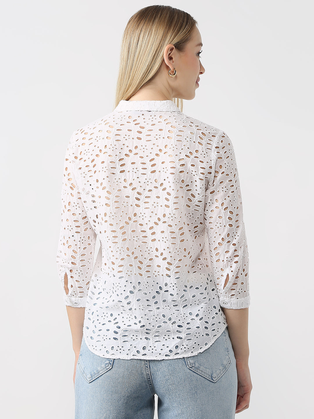 Women Slim Fit Schiffli Shirt