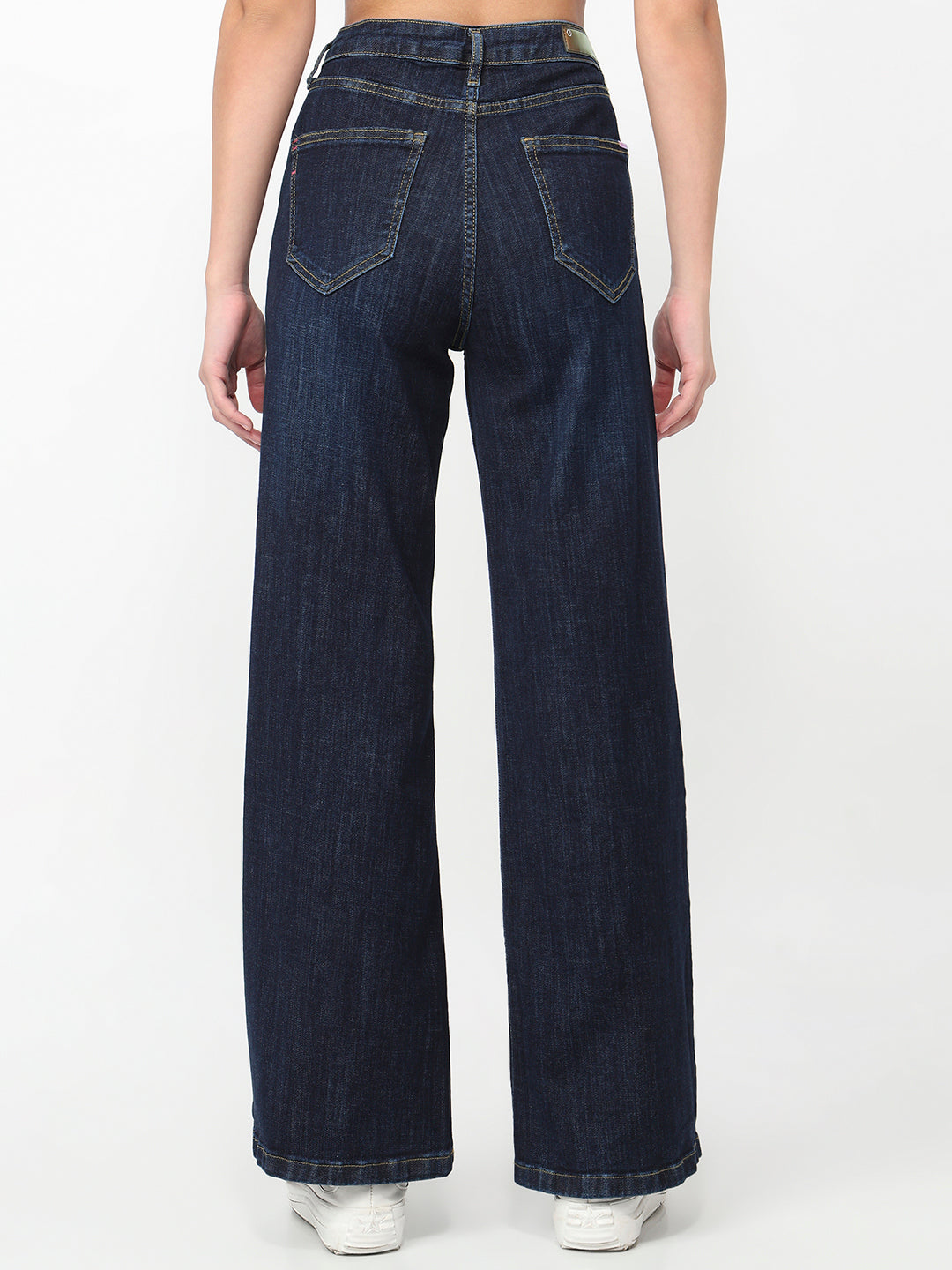 Women Dark Blue High-Rise Wide Leg Jeans