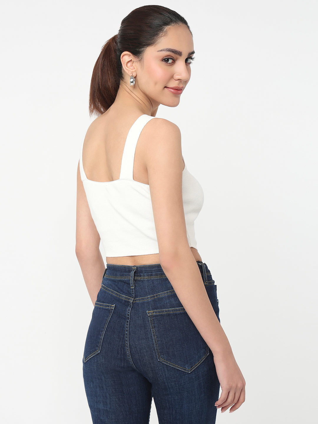 Women Off White Slim Cami Top