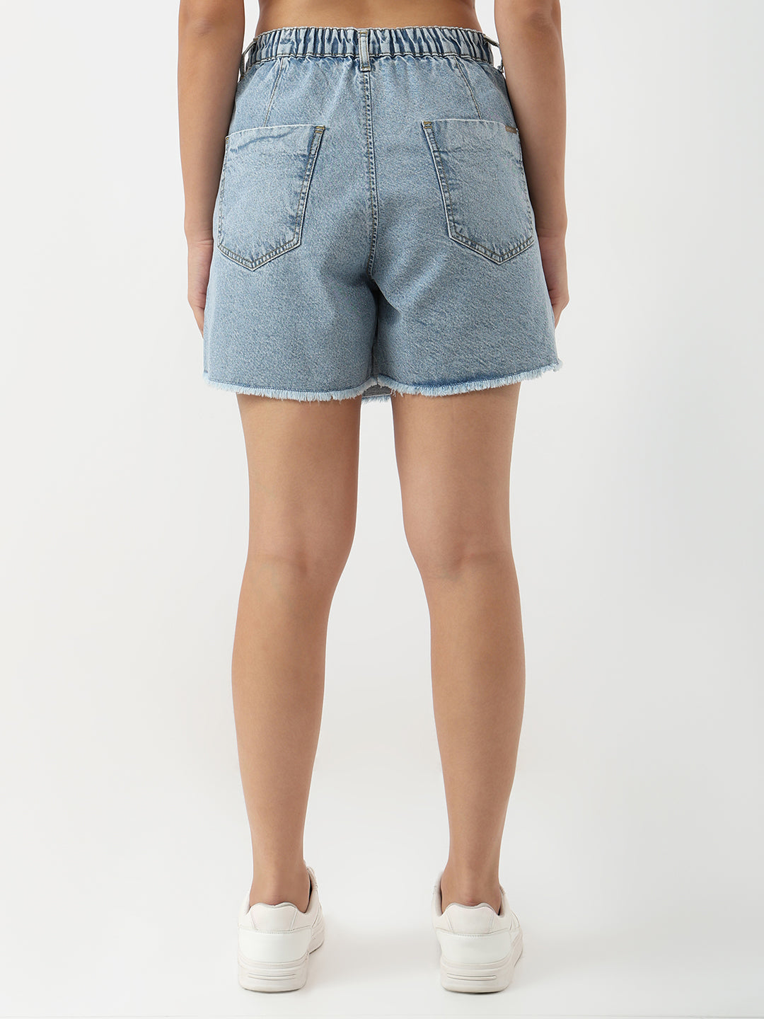 Women Light Blue High-Rise Shorts