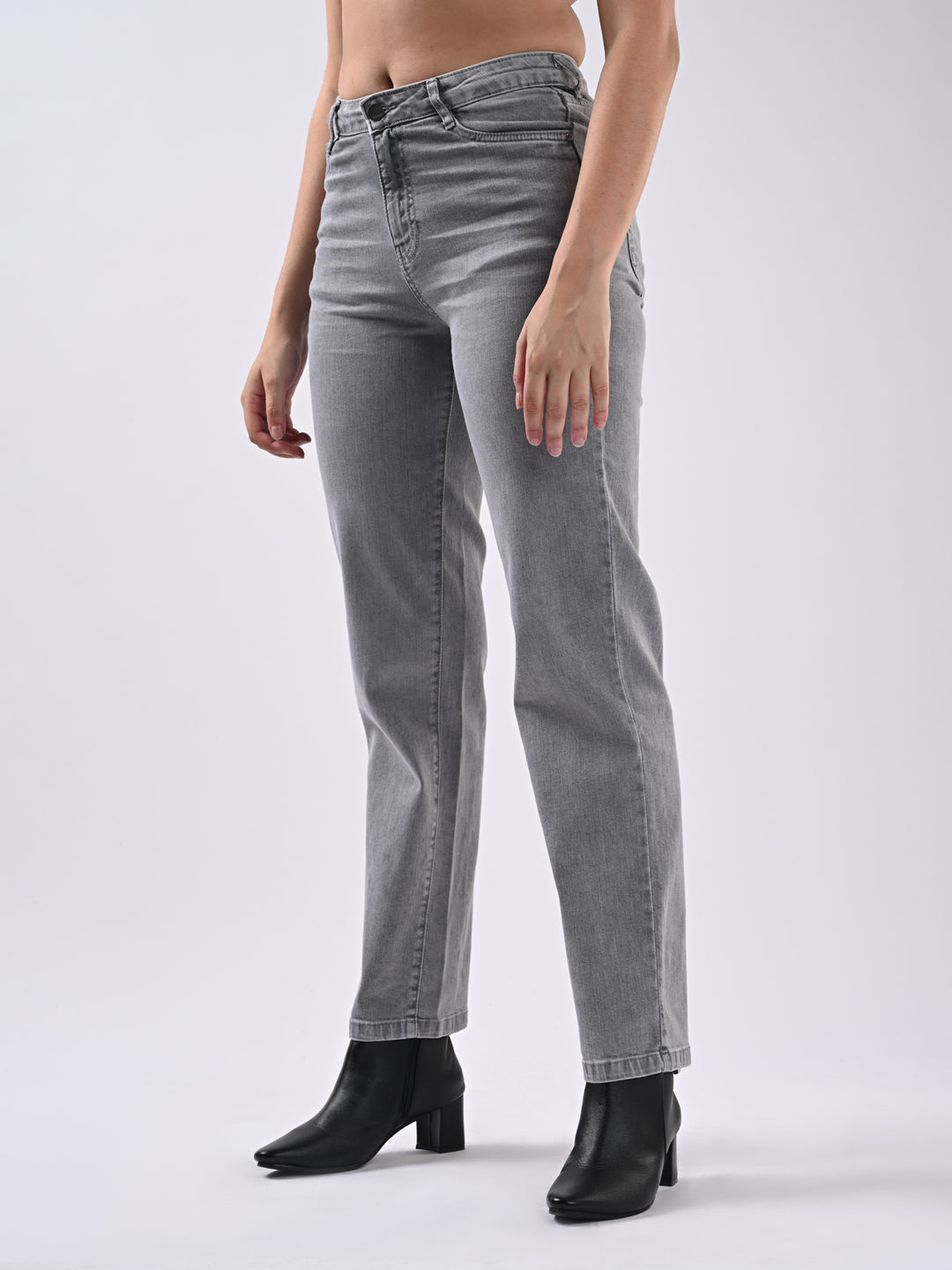 Women Grey High-Rise Relax Straight Fit Jeans