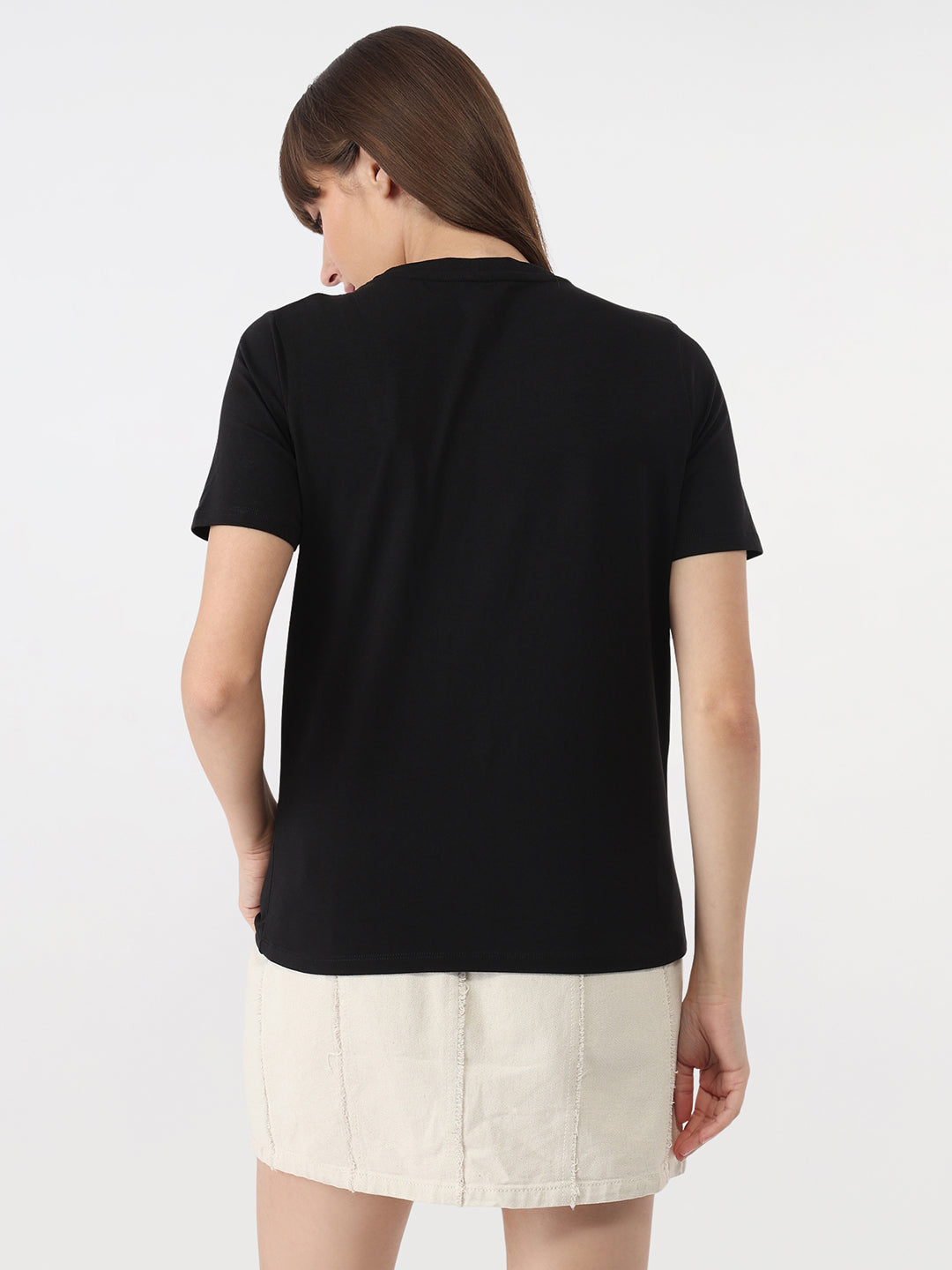 Women Black Graphic Slim T-Shirt
