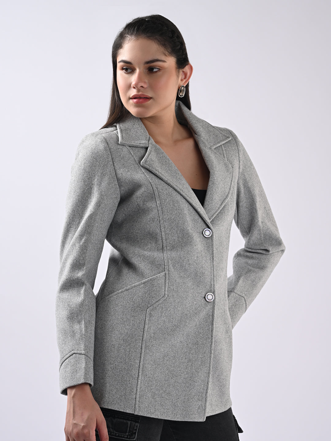 Women Grey Slim Fit Coat