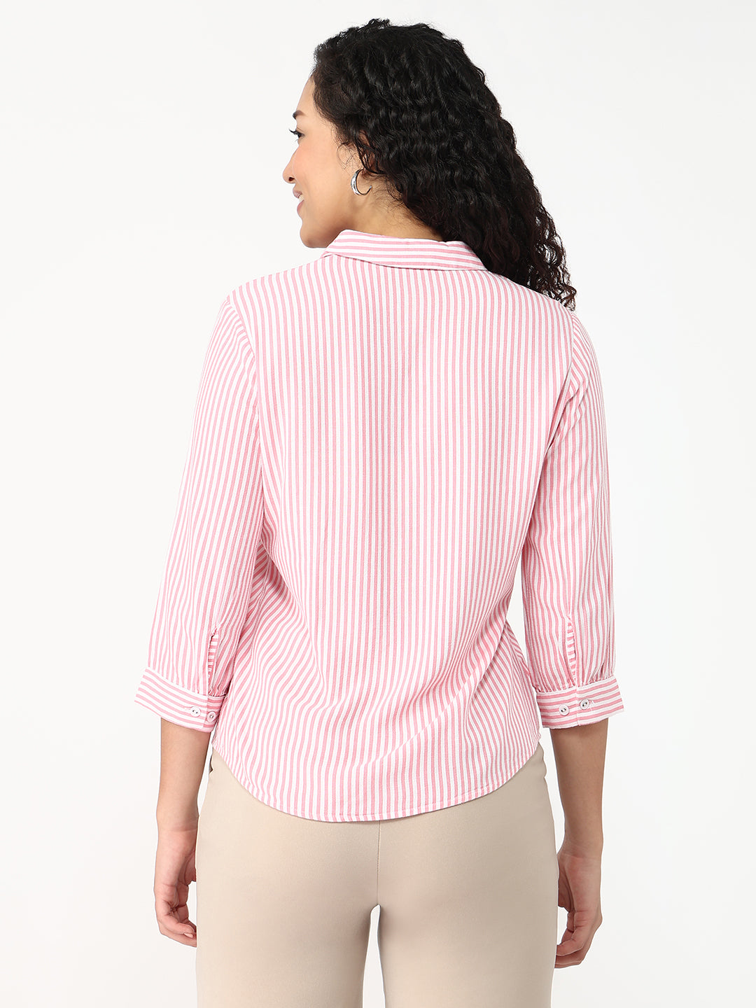Women Pink/White Slim Shirt