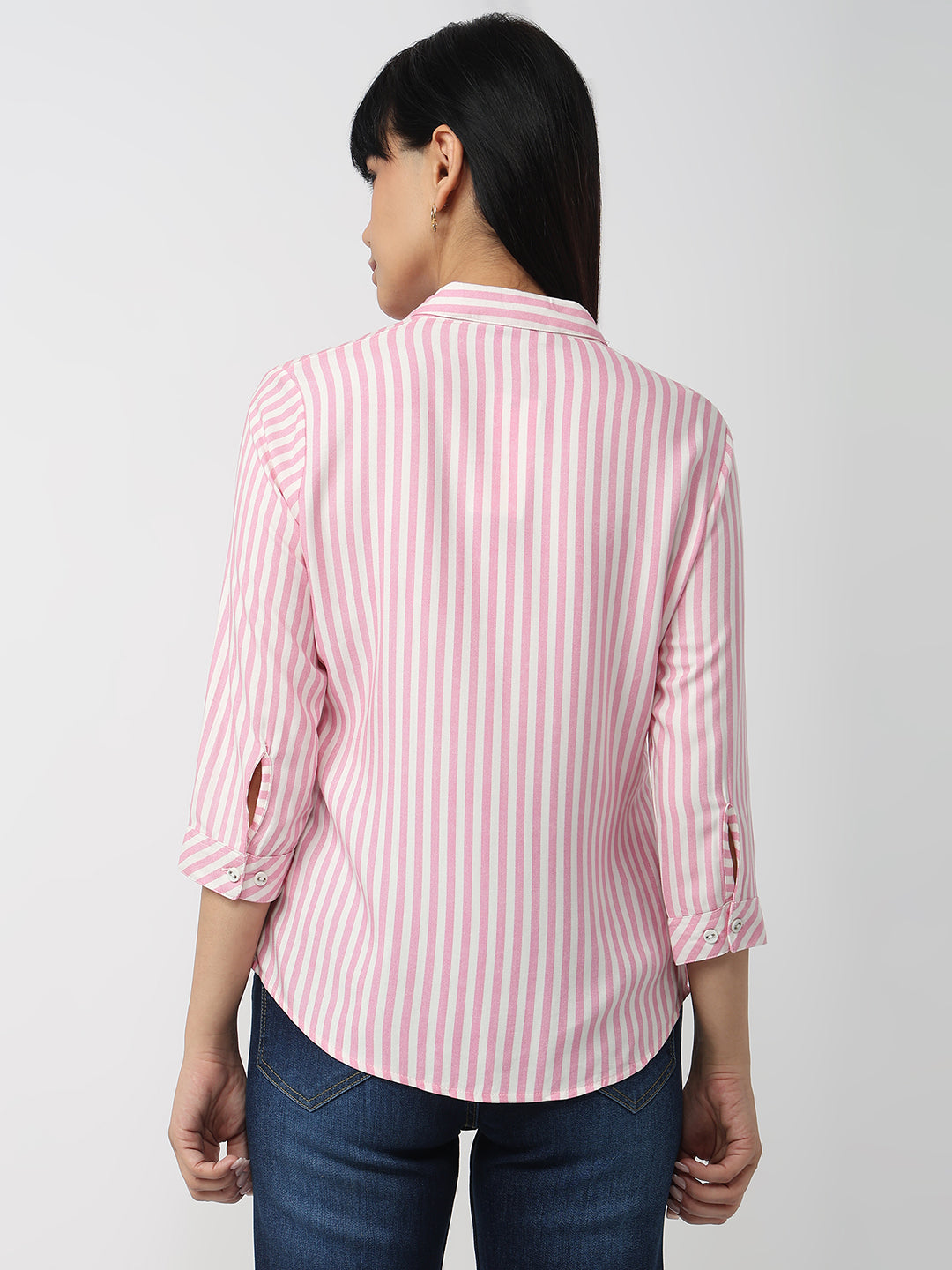 Women Pink/White Slim Fit Shirt