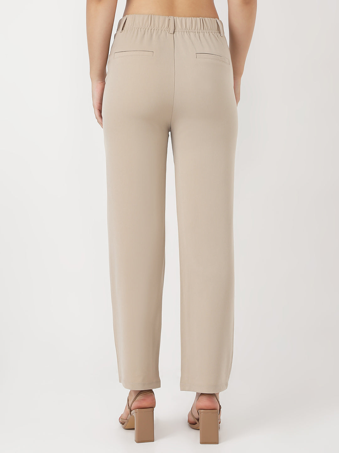 Women Beige Loose Straight Korean Pants