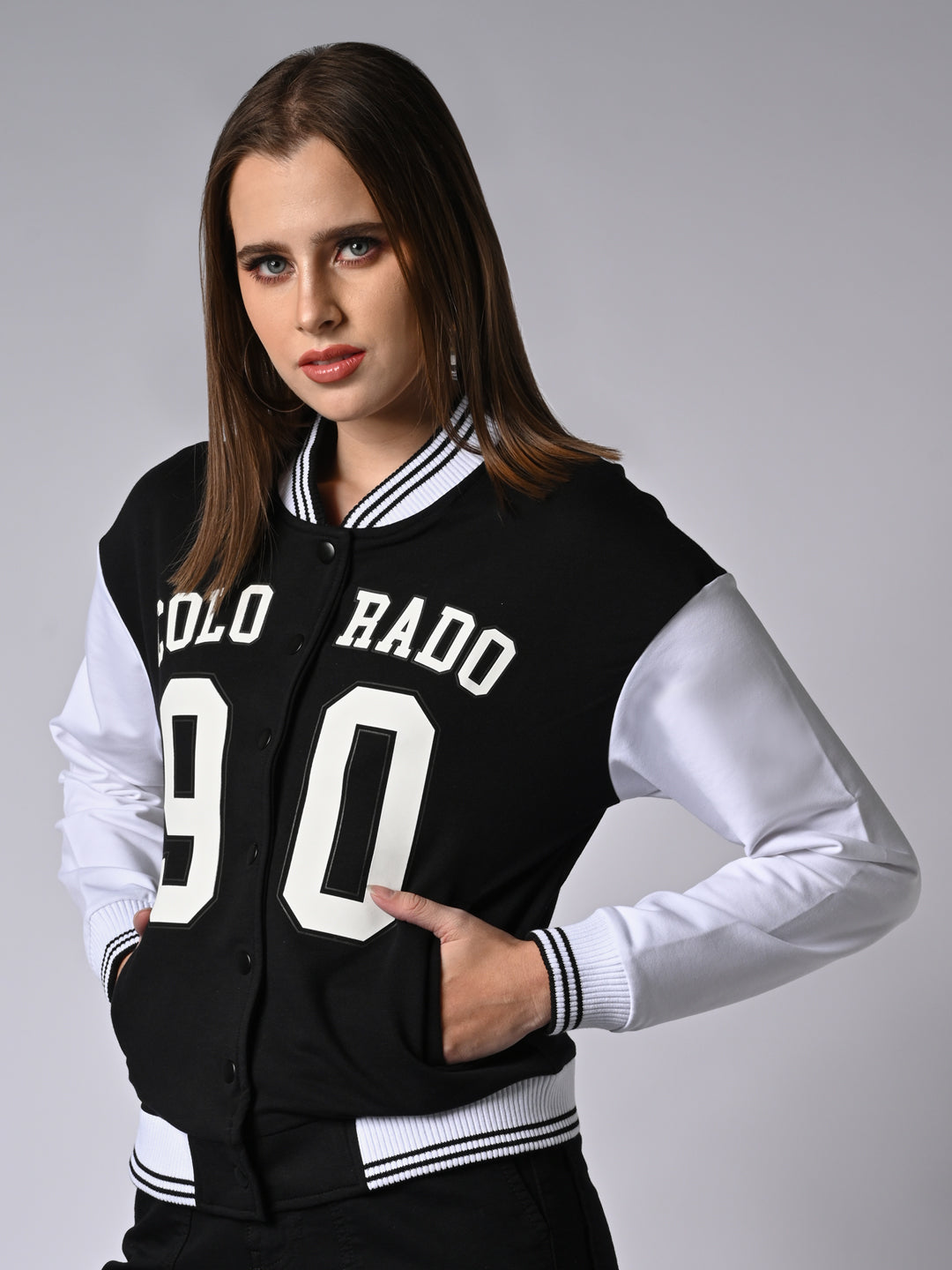 Women Black/White Varsity Jacket