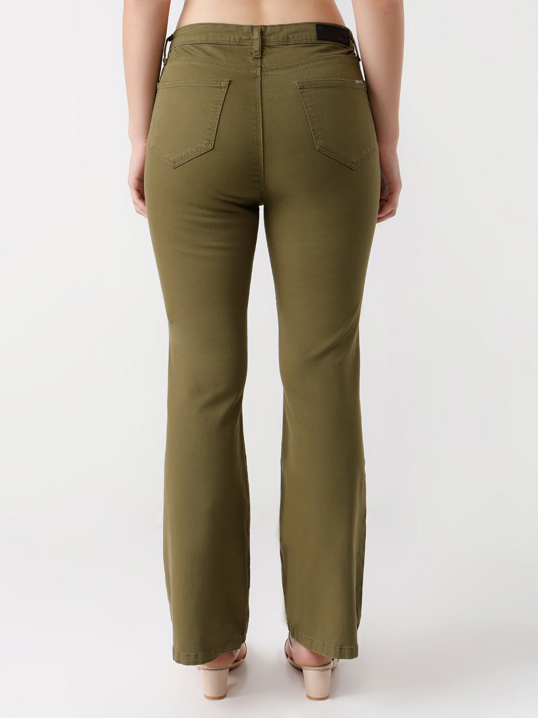 Women Olive High-Rise Flare Jeans