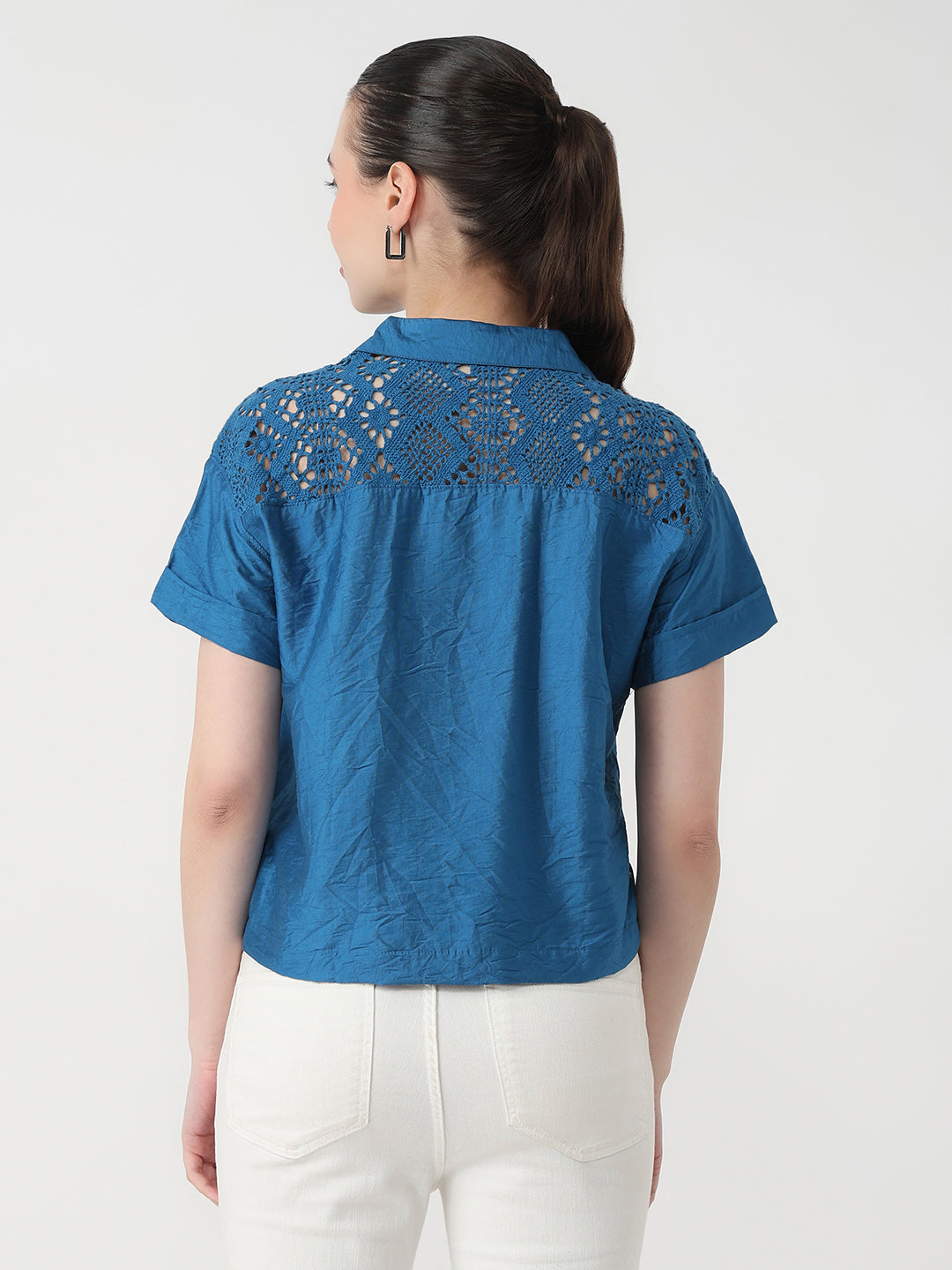Women Star Sapphire Slim Fit Crop Shirt