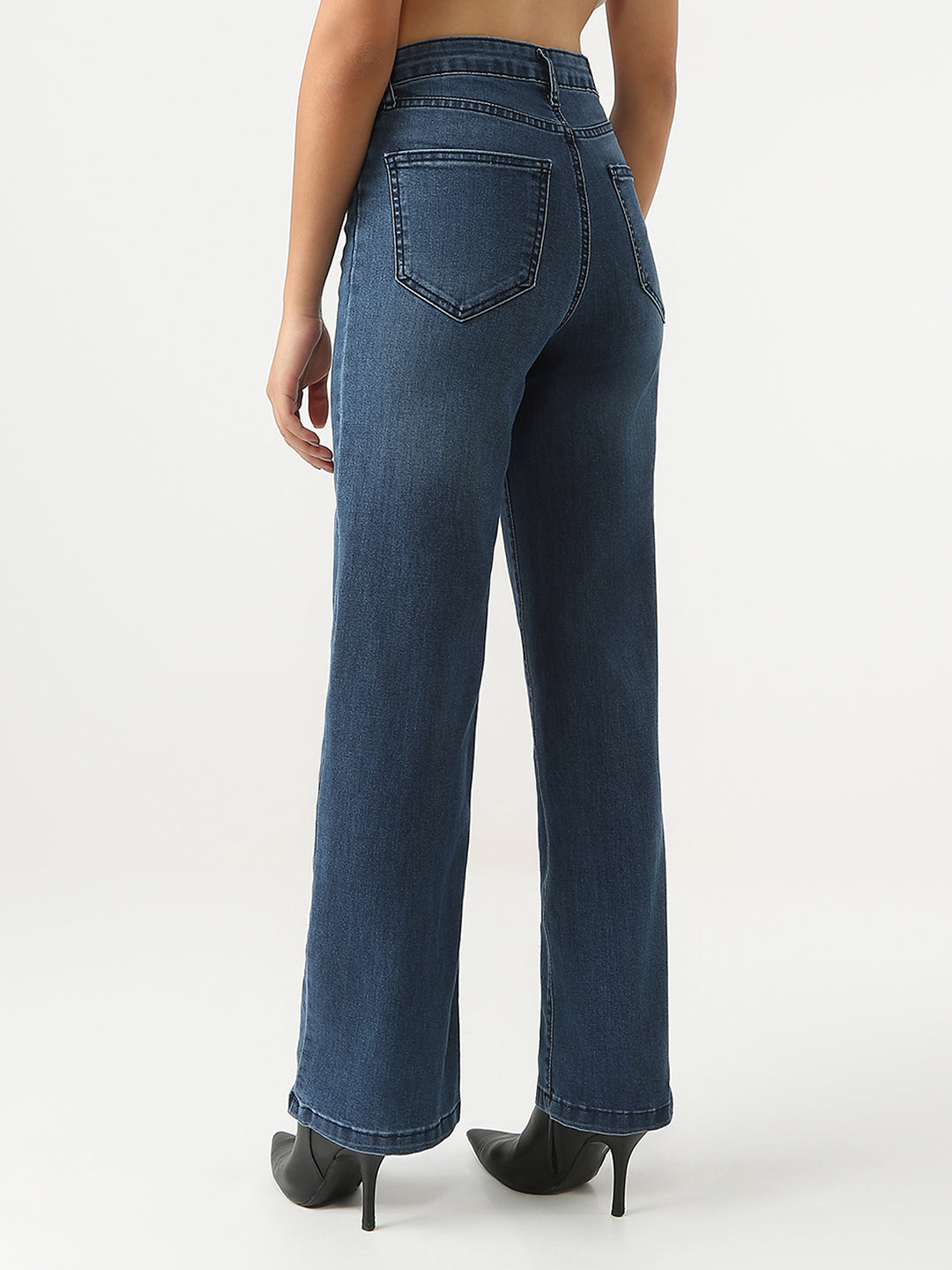 Women Dark Blue High-Rise Straight Fit Jeans