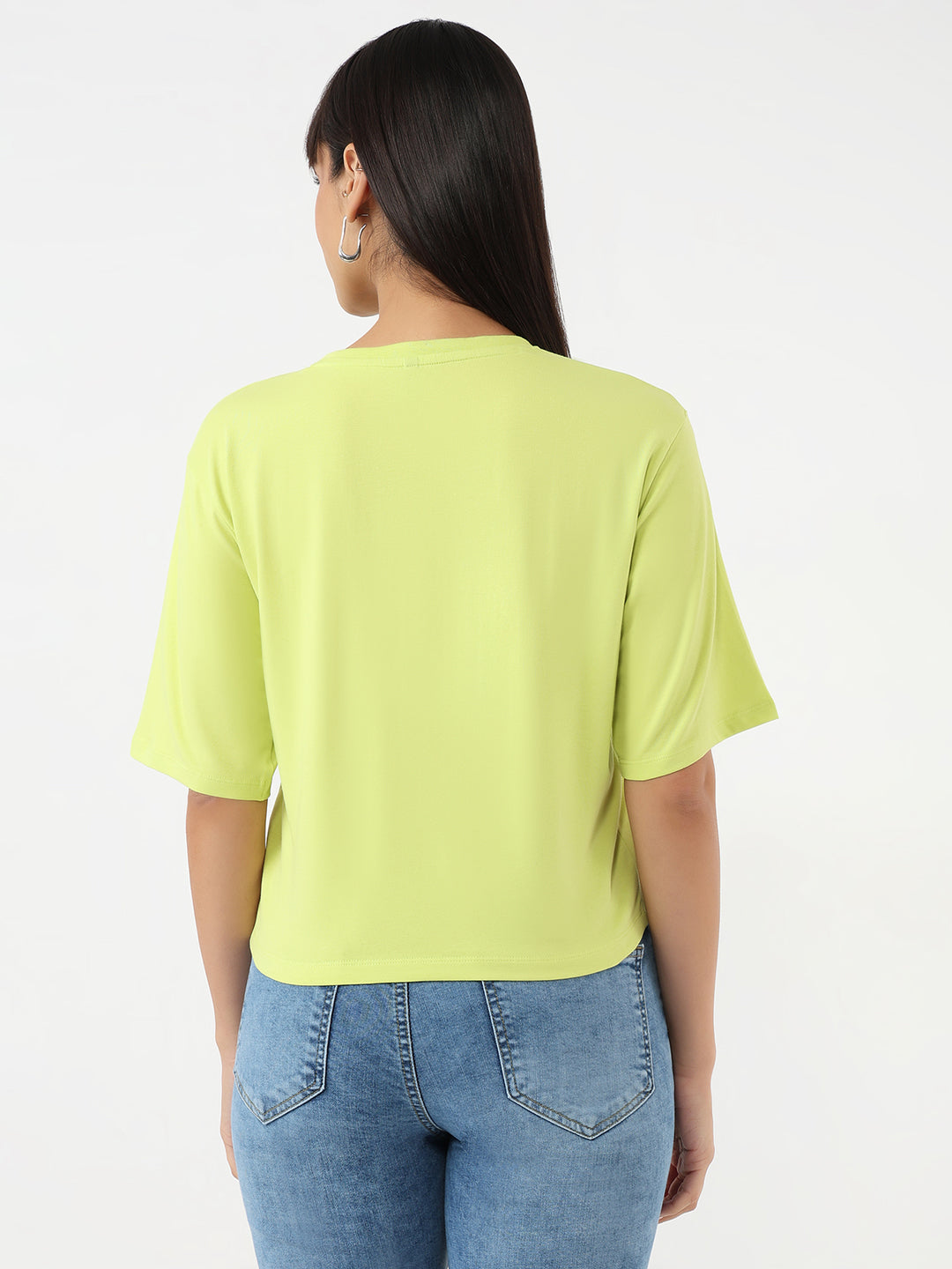 Women Lime Slim Crop Graphic T-Shirt