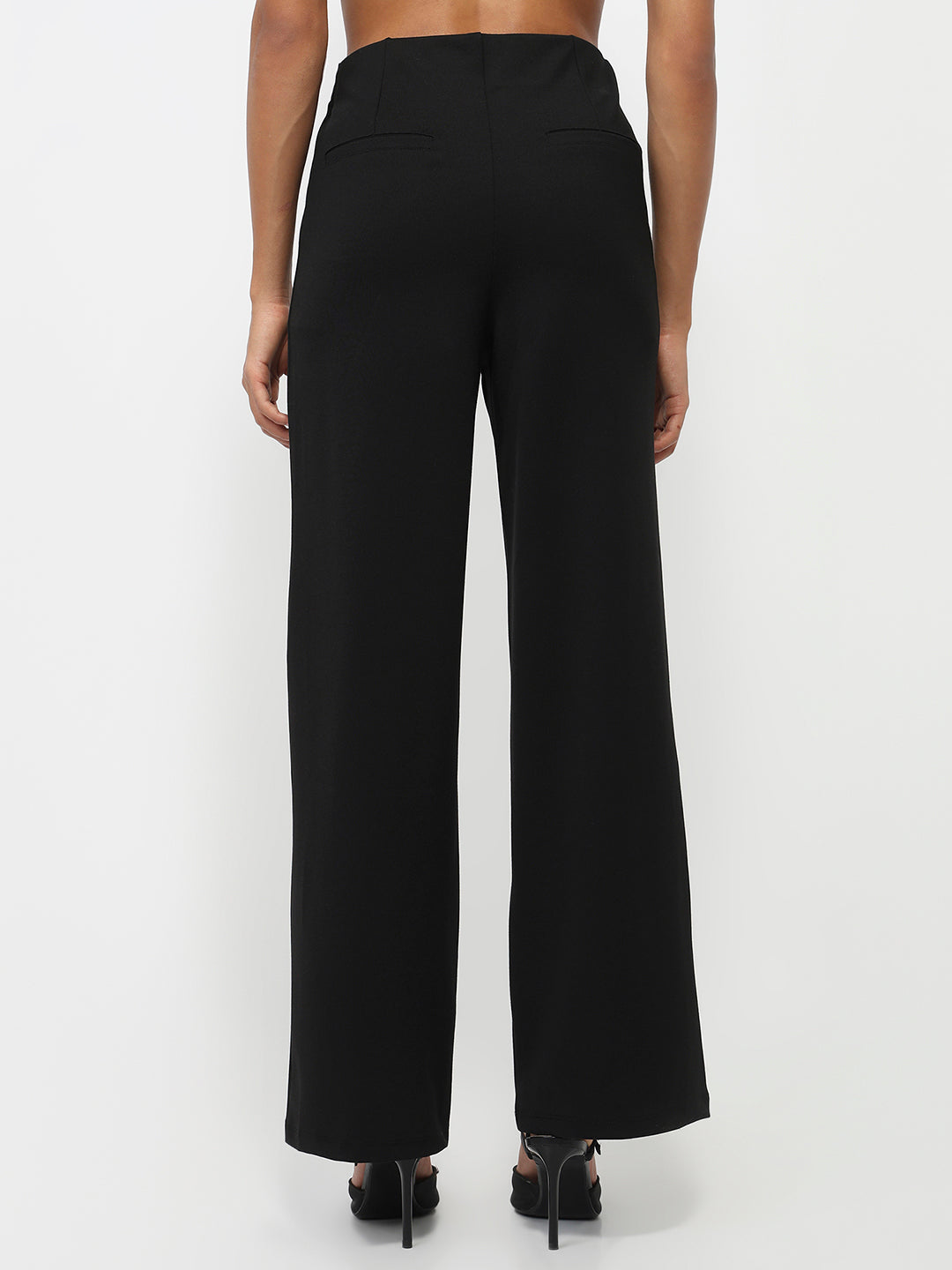 Women Black High-Rise Wide Leg Treggings