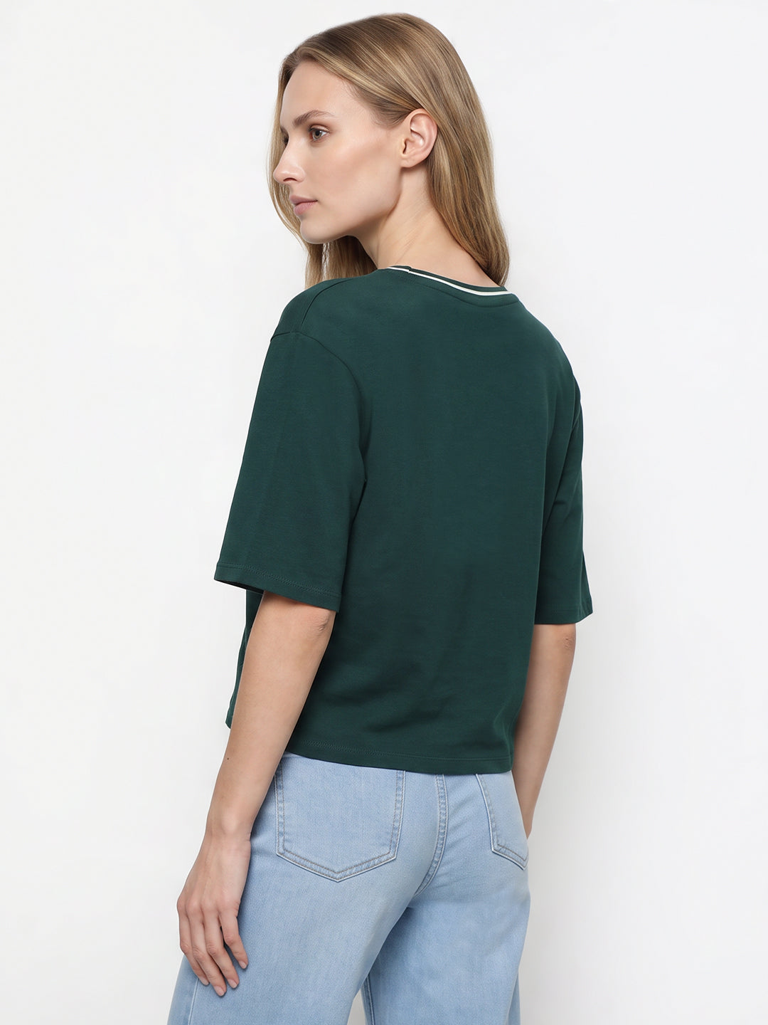 Women Bottle Green Graphic Crop Tees