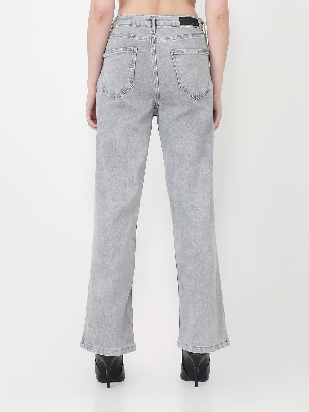 Women Grey High-Rise Wide Leg Jeans