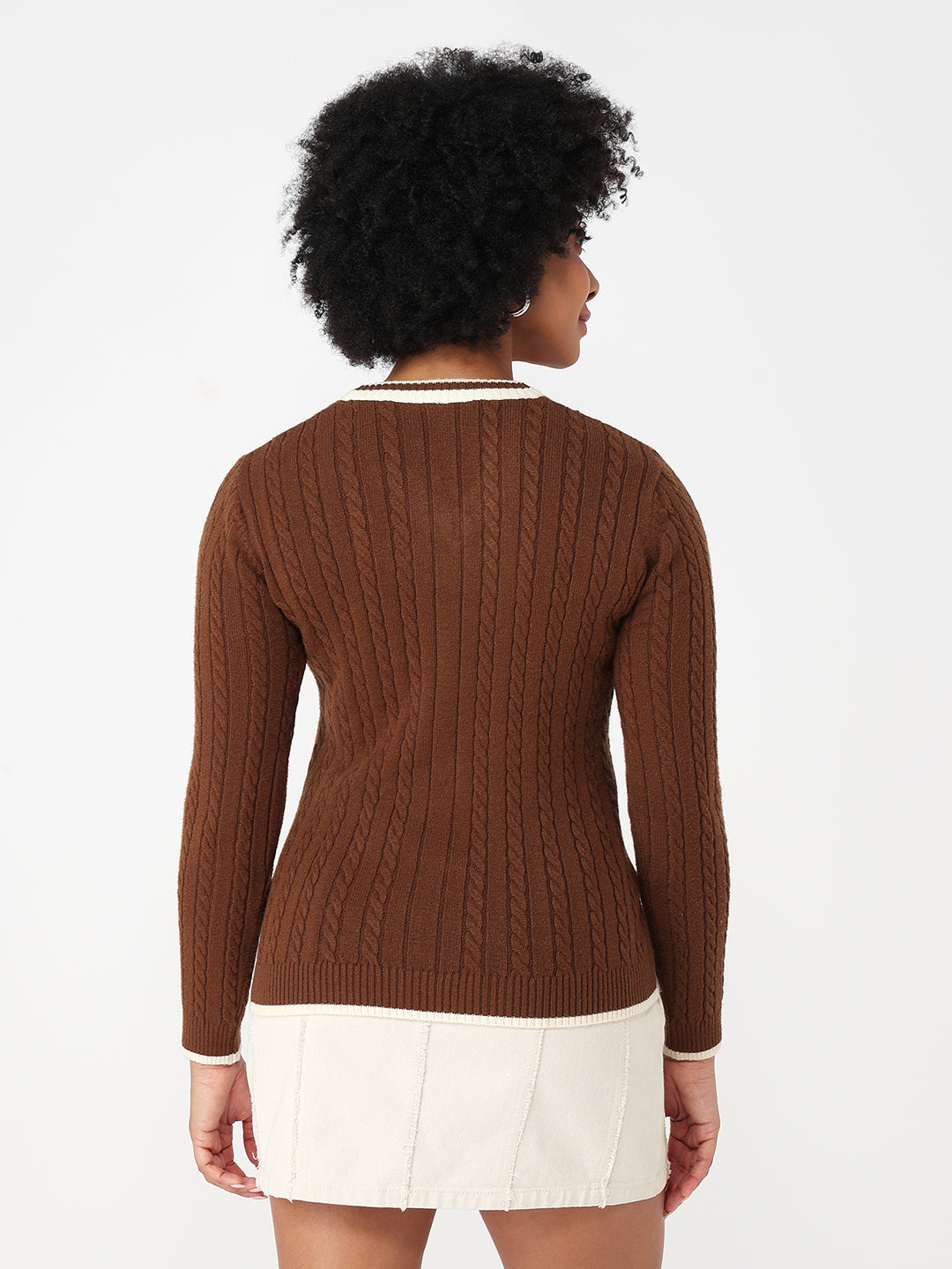 Women Sepia Slim Fit Sweater