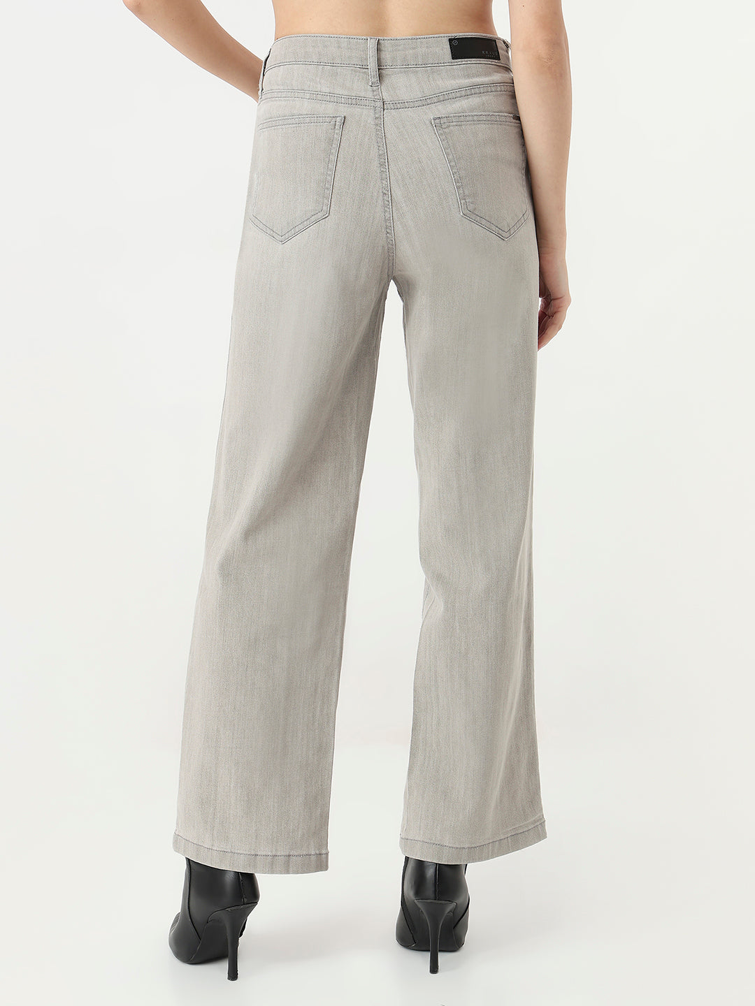 Women Grey High-Rise Wide Leg Jeans