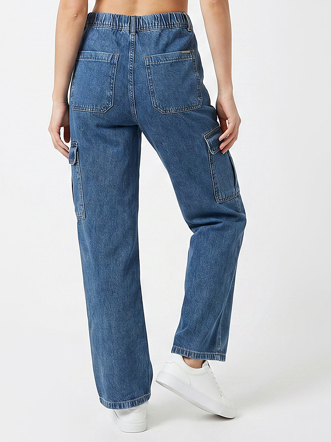 Women Blue Mid-Rise Cargo