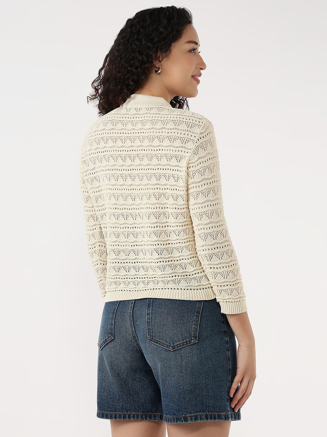 Women Ivory Slim Flat Knit Shirt