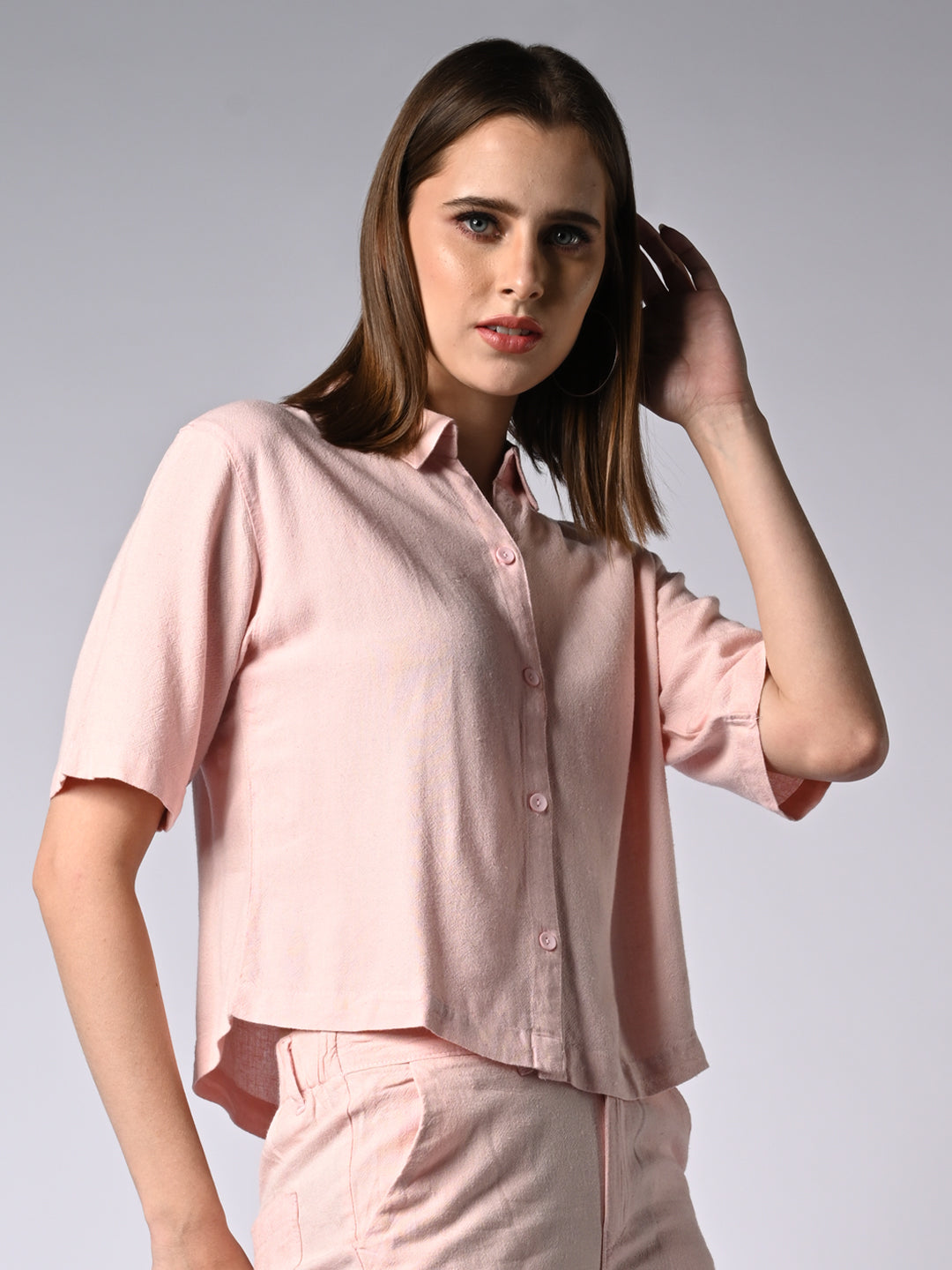 Women Solid Light Pink Shirt