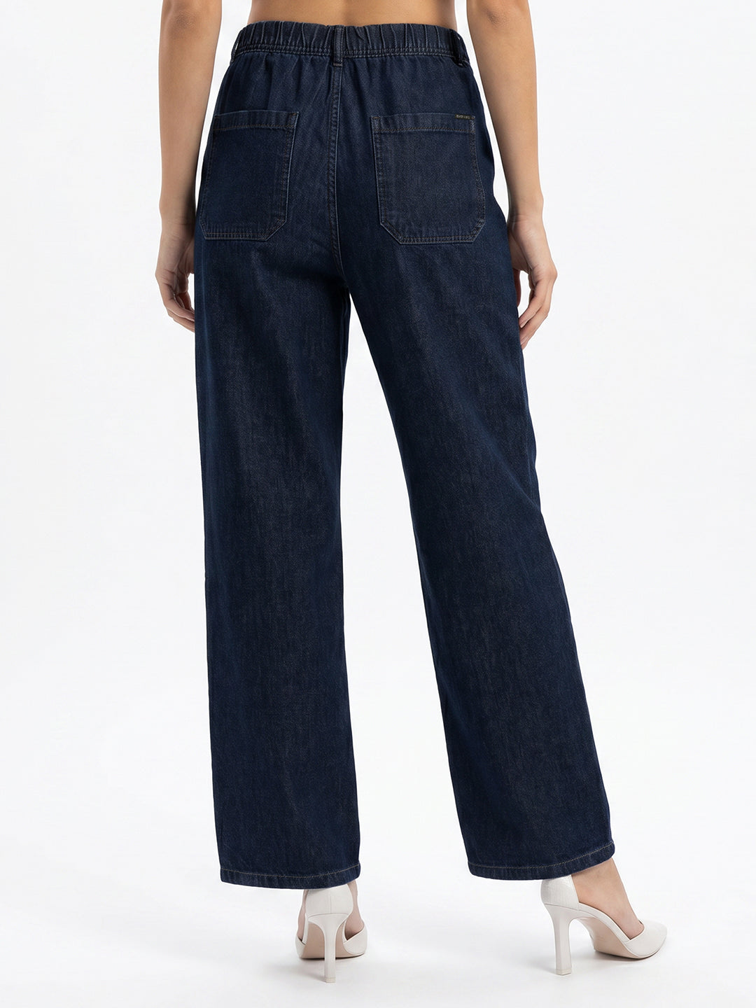 Women Dark Blue High-Rise Wide Leg Jeans