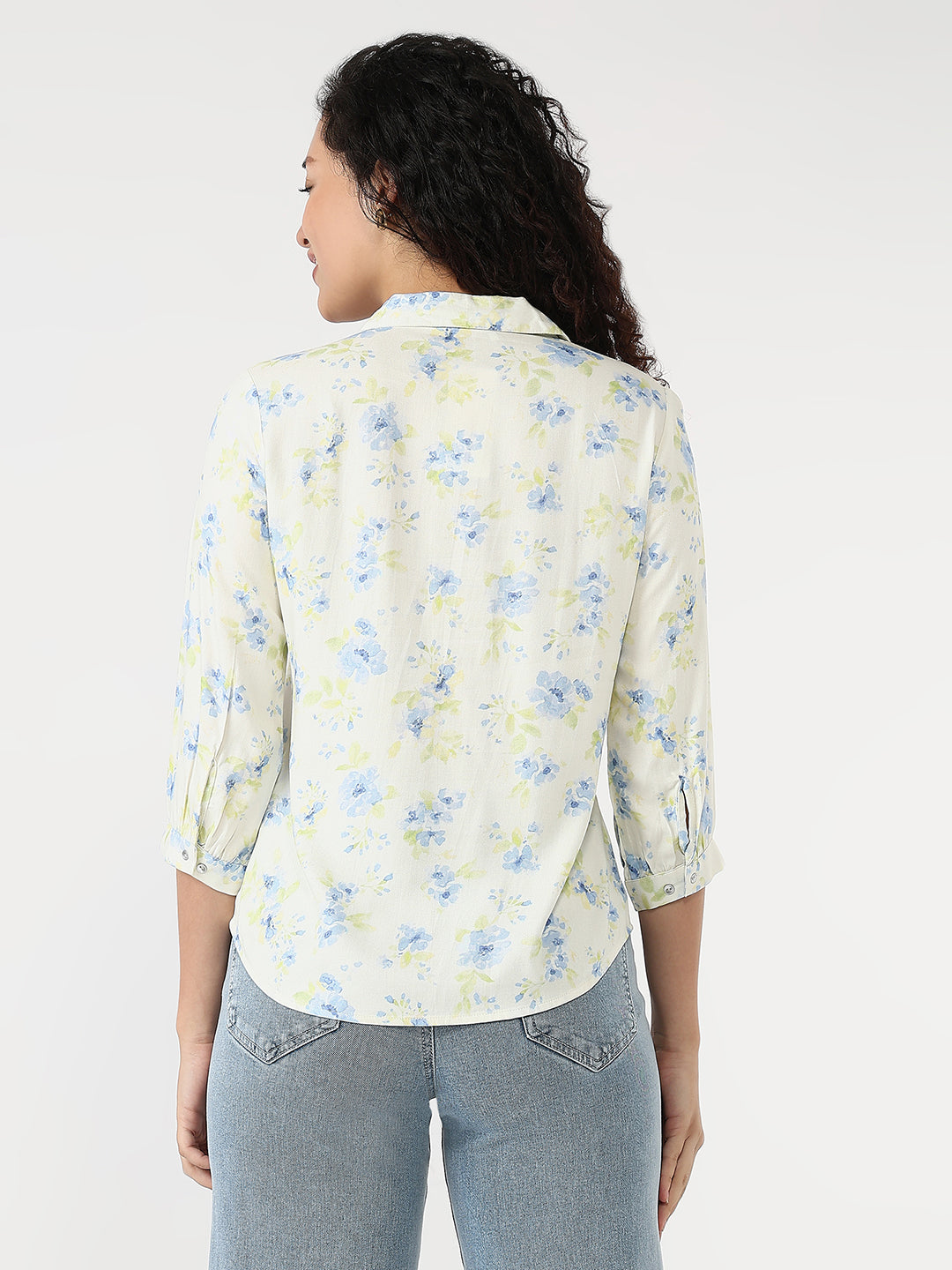 Women Flower Print Slim Shirt
