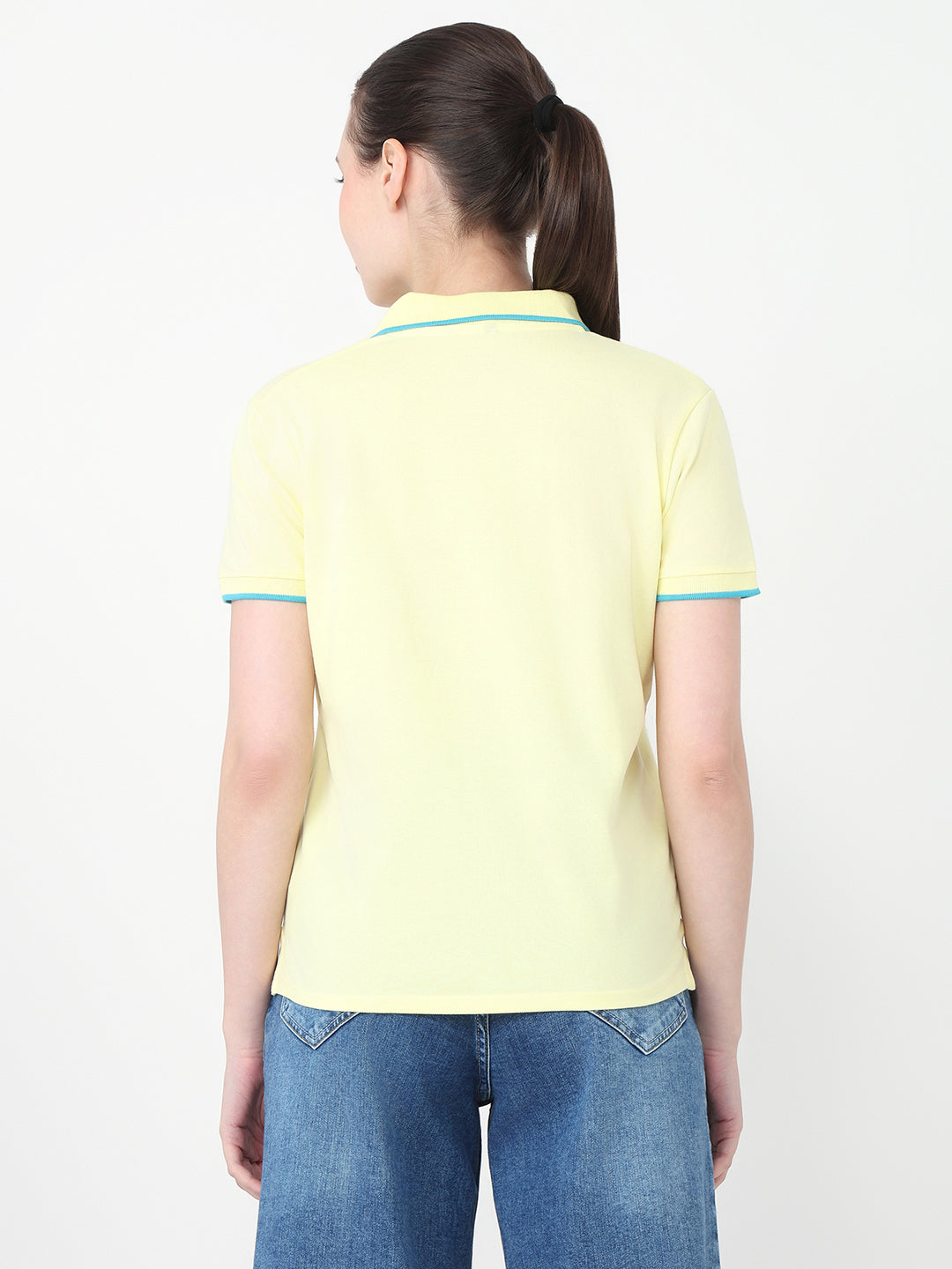 Women Yellow Slim Fit Polo T-Shirt