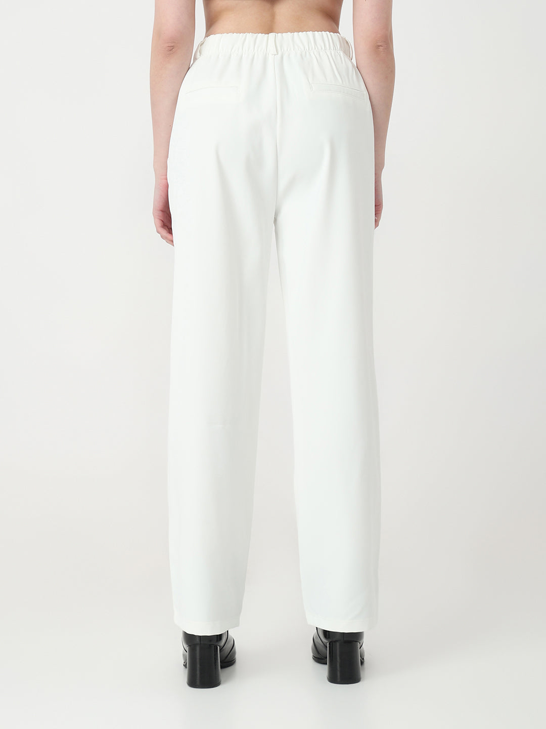 Women White High-Rise Straight Korean Pants