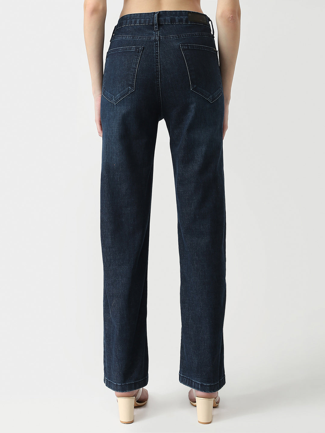 Women Dark Blue High-Rise Slim Straight Jeans
