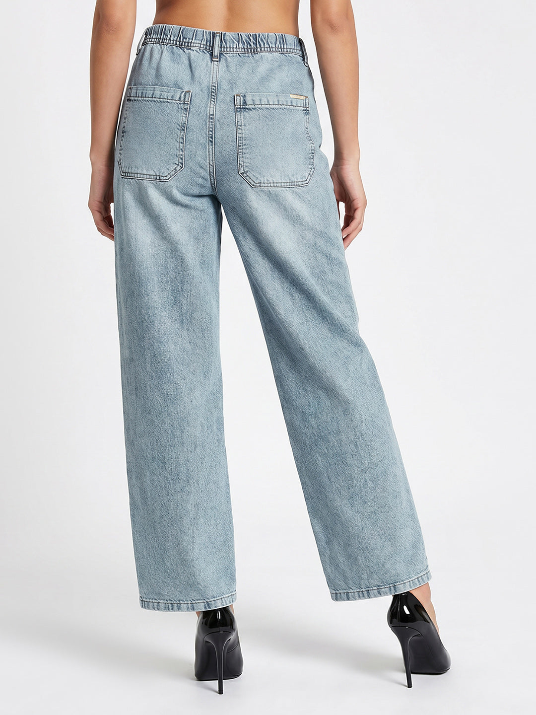 Women Light Blue High-Rise Wide Leg Jeans