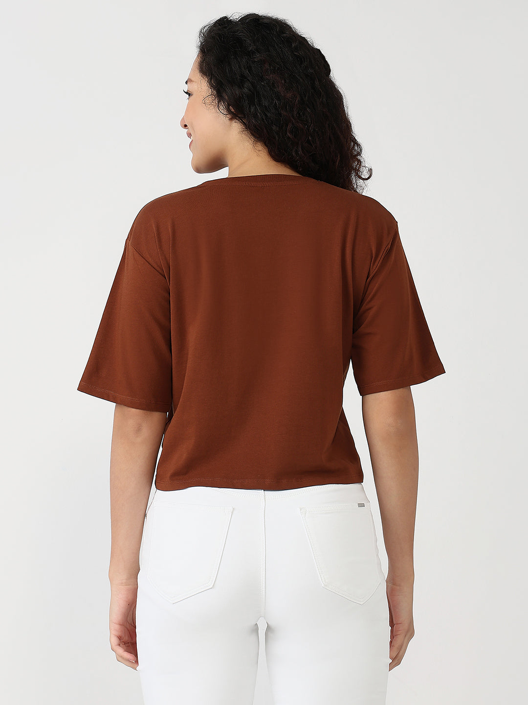Women Sepia Slim Graphic Crop T-Shirt