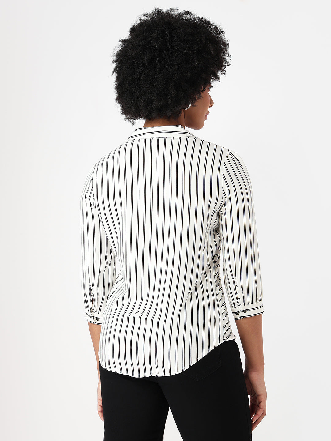 Women Black/White Slim Fit Stripe Shirt