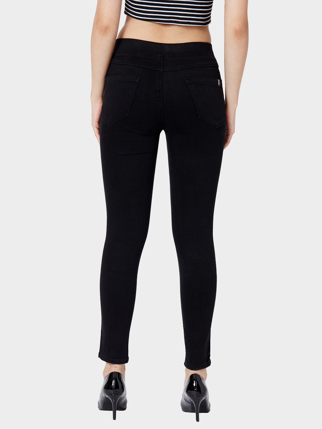 Women Black Mid-Rise Denim Leggings