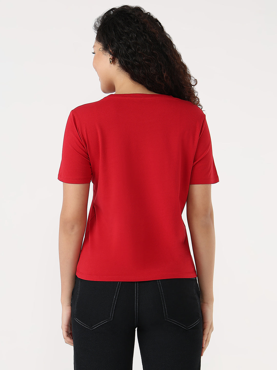 Women Red Slim Graphic T-Shirt