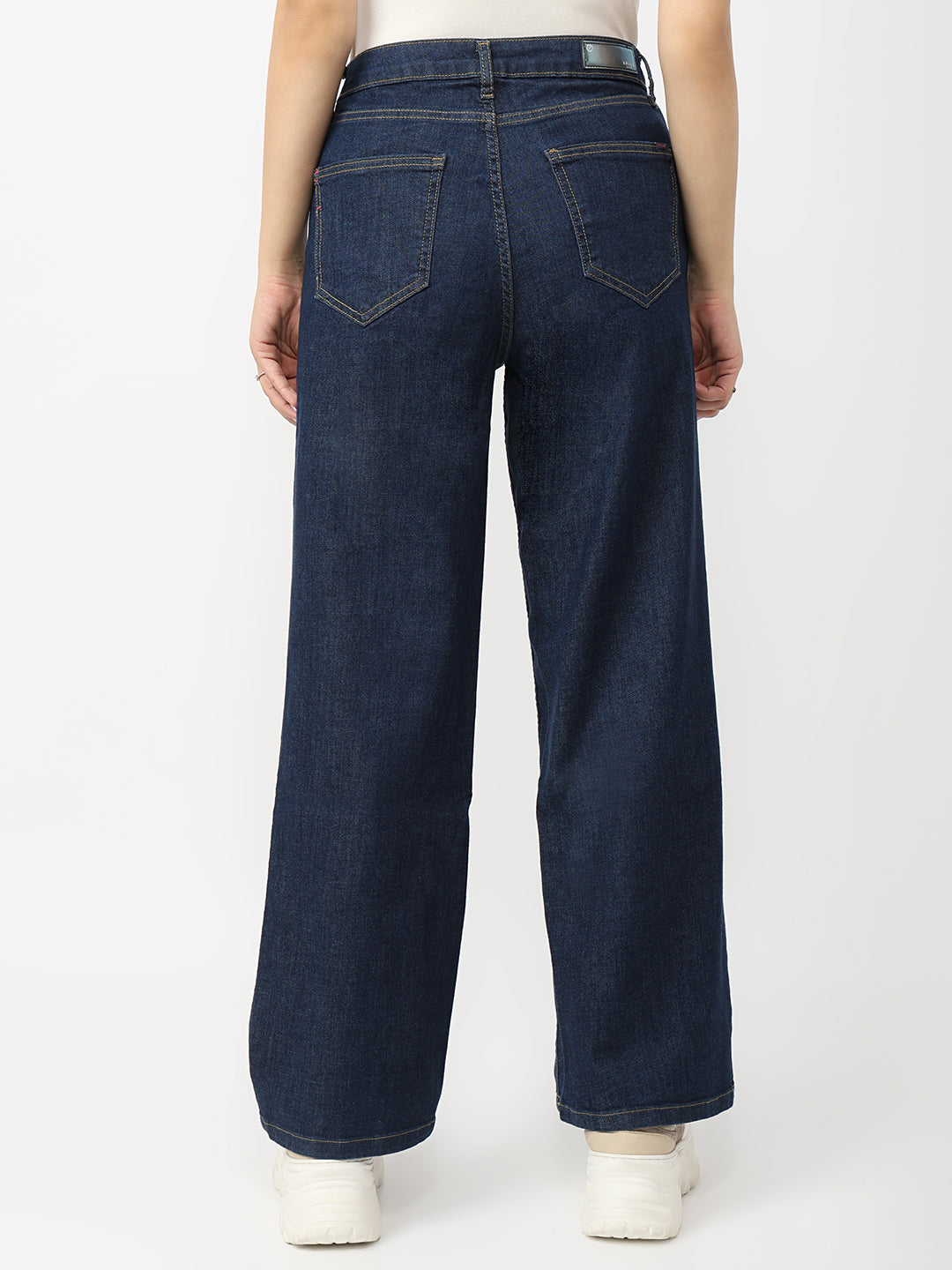Women Dark Blue High-Rise Wide Leg Jeans
