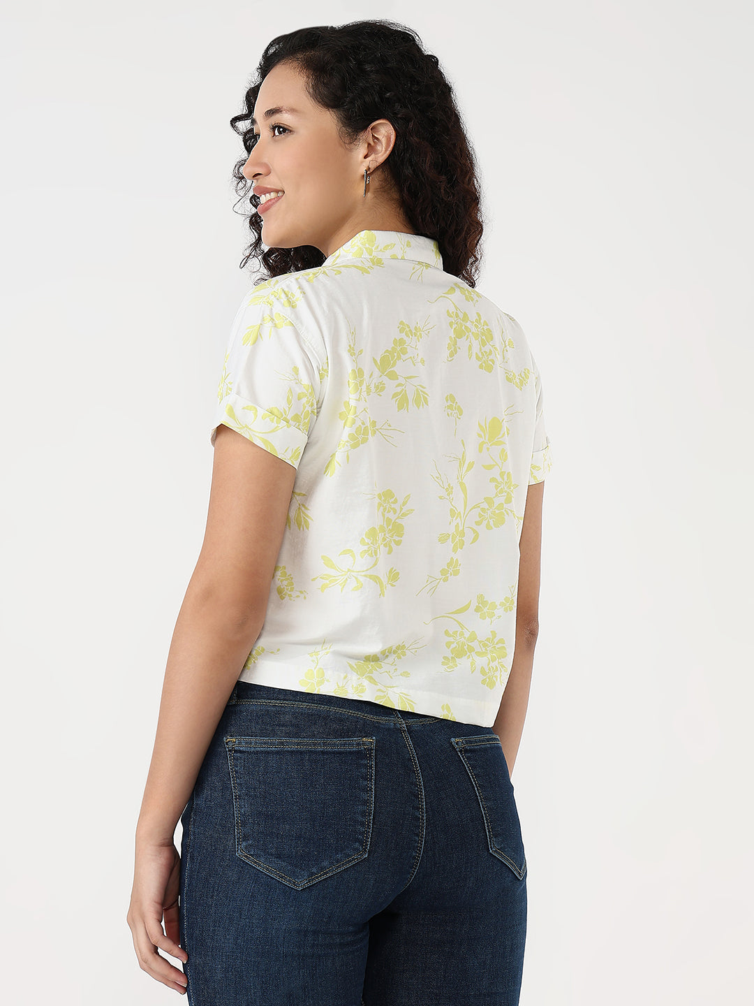 Women Lime/White Slim Crop Shirt