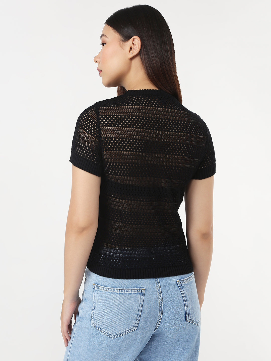 Women Black Slim Flat Knit Top