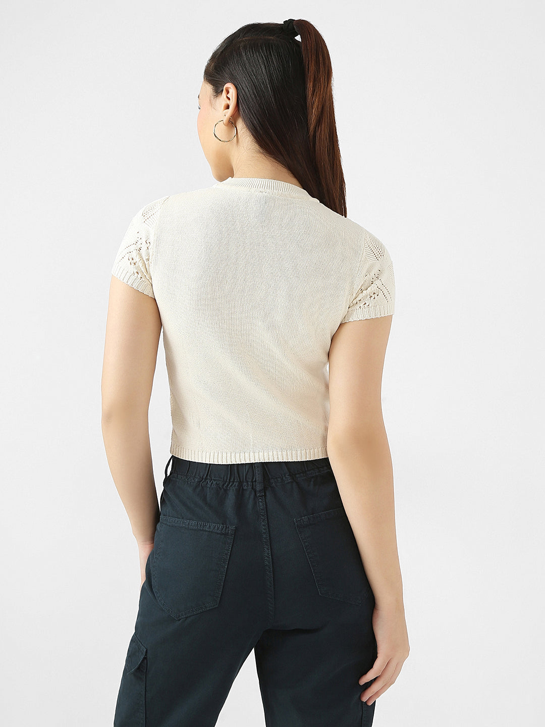 Women Self Design Flat Knit Top
