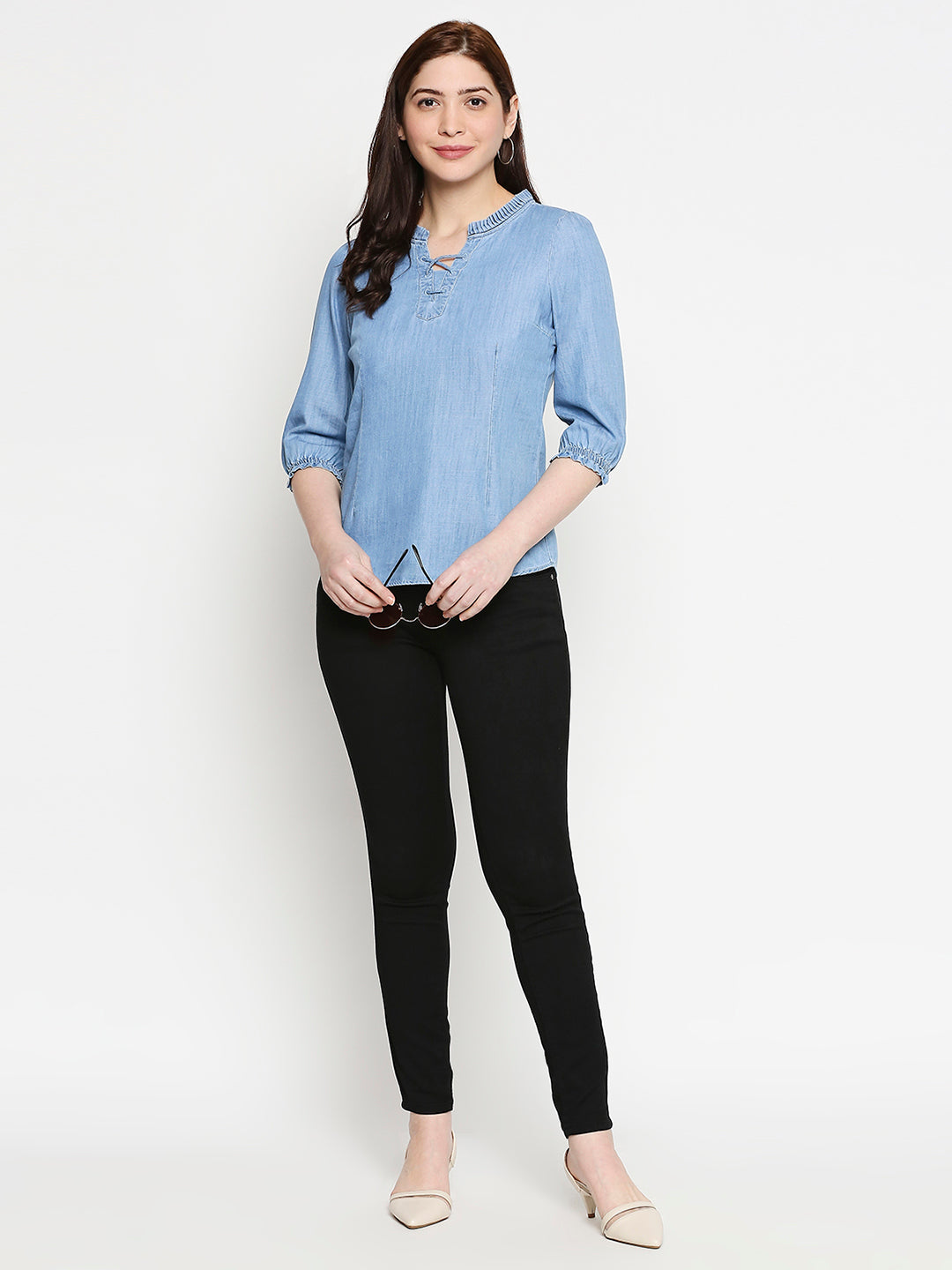 Women Blue Denim Top