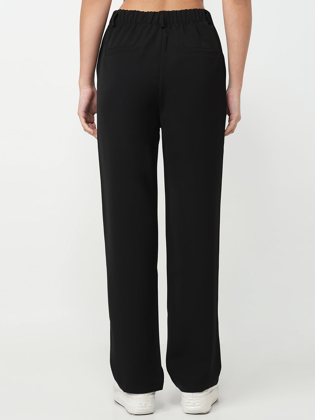 Women Black Mid-Rise Straight Fit Korean Pants
